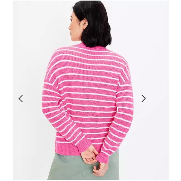 NWT LOFT Neon Pink and White Striped Relaxed V-Neck Cardigan - Picture 4 of 10